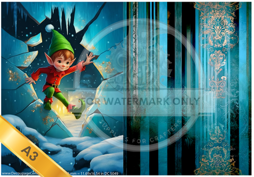 A3 The Turquoise Elf - One Sheet with two Complimentary Designs Rice Paper DC5049