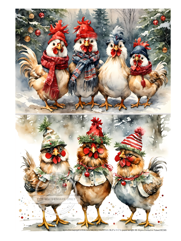 A4 Christmas Hens Duo Rice Paper DC505 – Decoupage Central