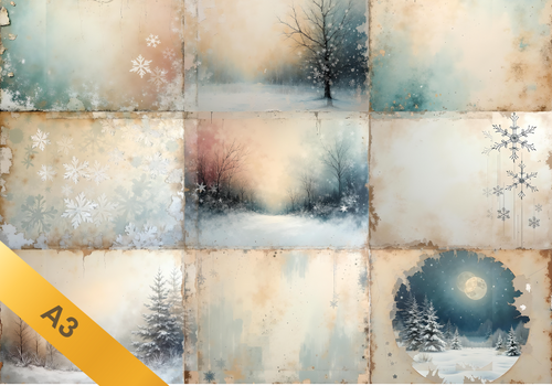 A4 Vintage Winter Multi Rice Paper DC578
