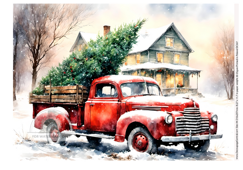 A4 Country Christmas Truck Rice Paper DC507