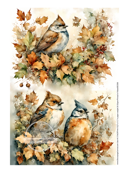 A4 Autumn Bird Wreath Duo Rice Paper DC508