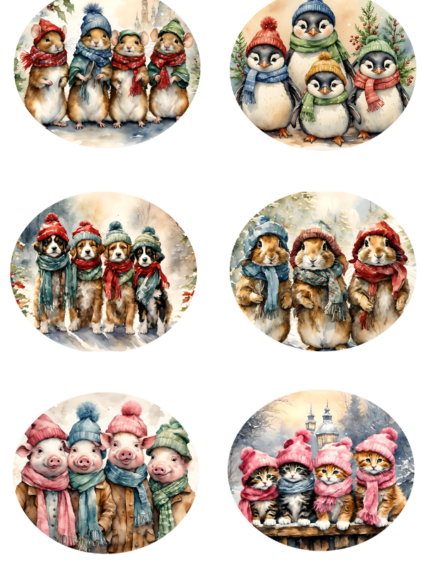 A4 Christmas Critters Ornaments Rice Paper DC510