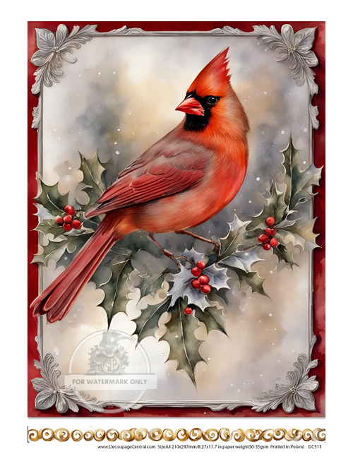 A4 Silver Cardinal Rice Paper DC511