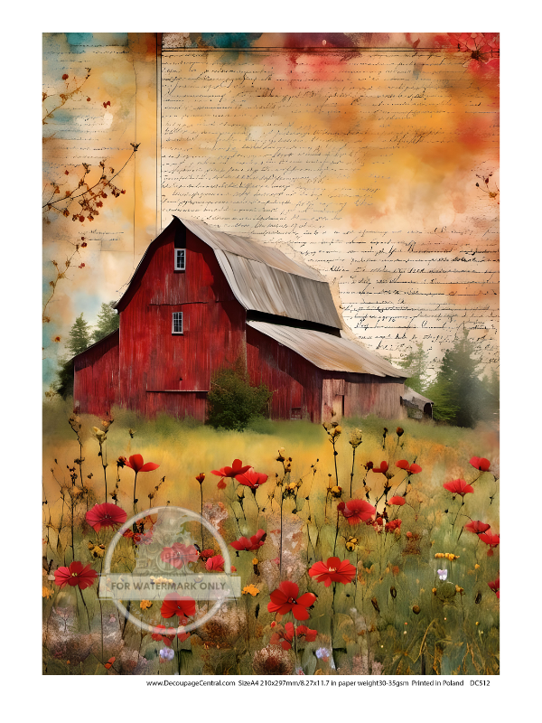 A4 Hill Country Barn Rice Paper DC512