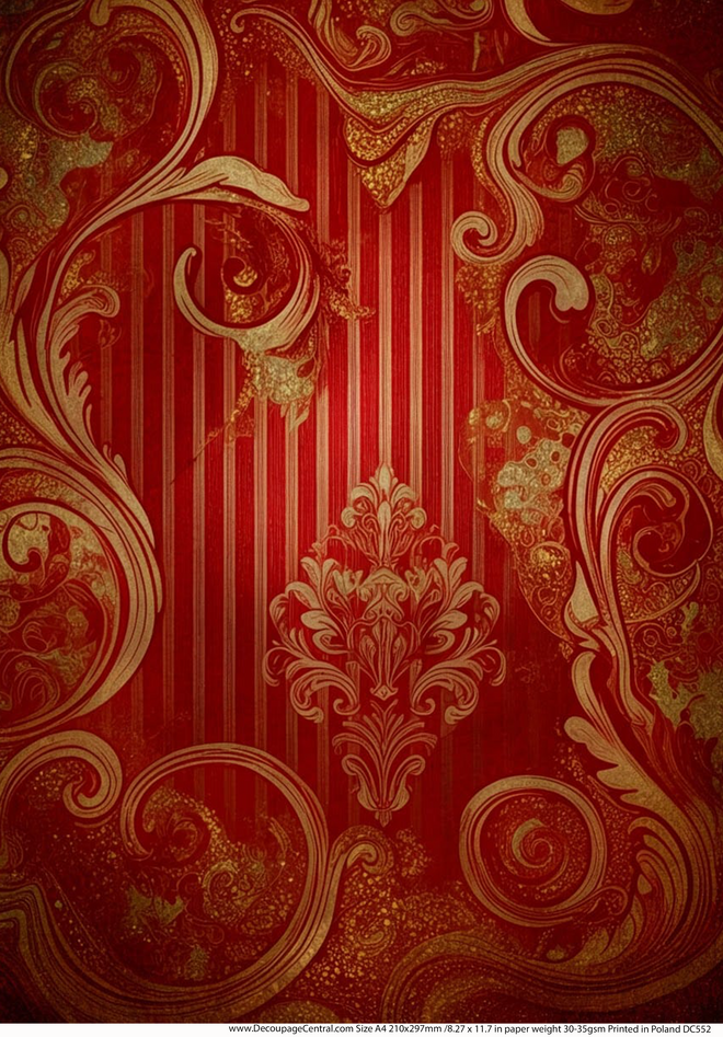 A4 Red and Gold Filigree Background Rice Paper DC552