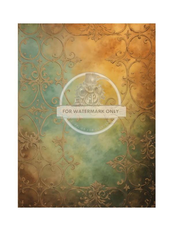 A4 Vintage Patina Filigree Background Rice Paper DC555