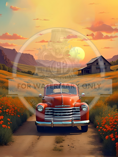 A4 Tangerine Truck Sunset Rice Paper DC566