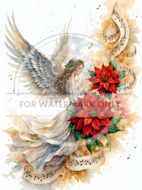 A4 Poinsettia Angel Decoupage Rice Paper DC572