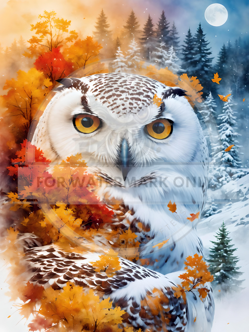 A4 Snowy Owl Seasons Rice Paper DC576