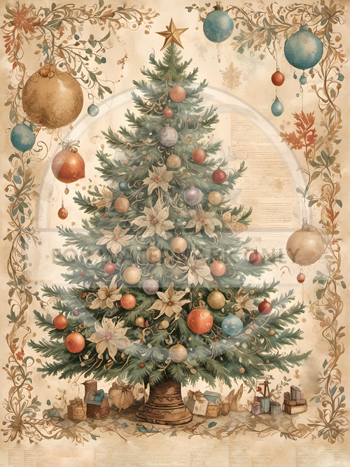 A4 Vintage Christmas Tree Rice Paper DC582