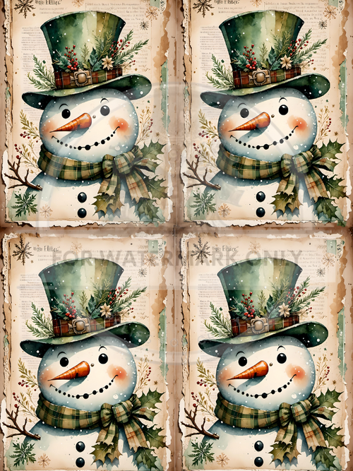 A4 Snowman Closeup Quad Rice Paper DC593