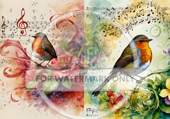 A4 Musical Bird Duo Rice Paper DC603