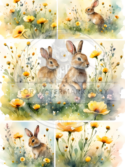 A4 Spring Bunnies Multi Rice Paper DC615