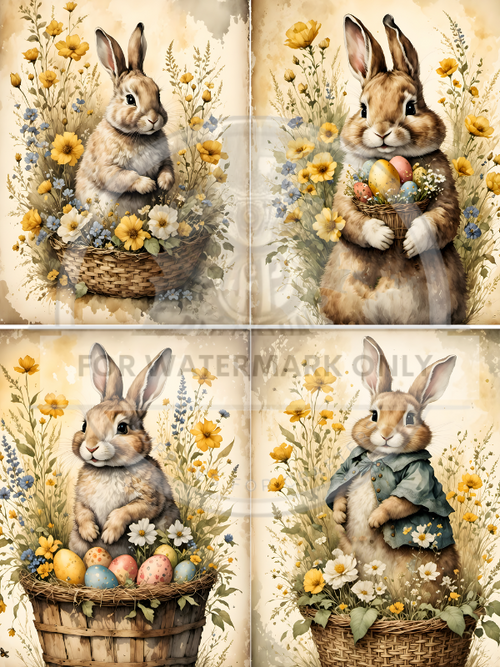 A4 Bunny in Basket Quad Rice Paper DC621