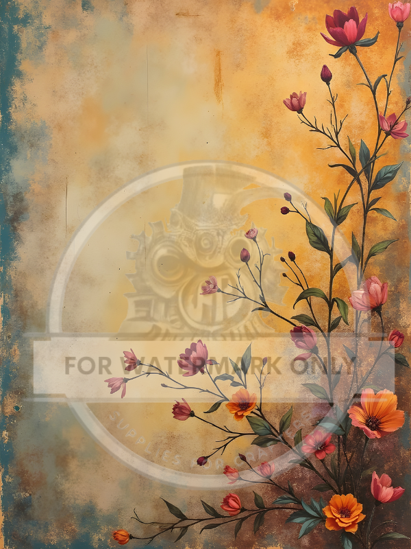 A4 Patina Flowers 2 DC631 Rice Paper