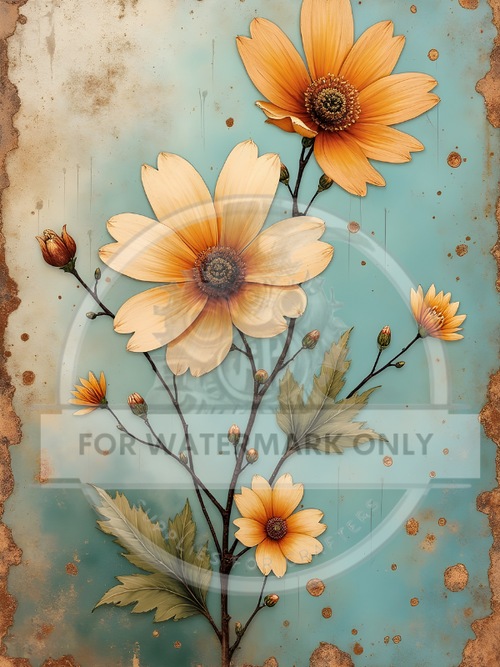 A4 Patina Flowers DC632 Rice Paper