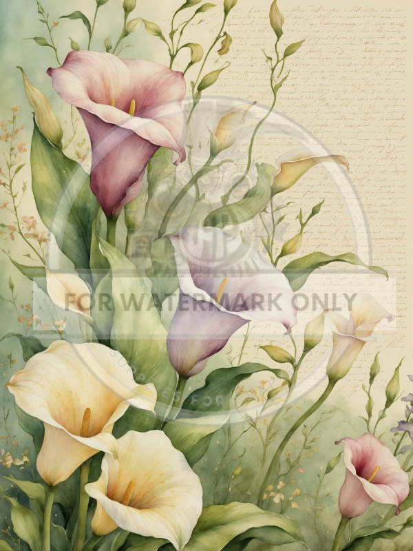 A4 Watercolor Calla Lily Quad Rice Paper DC639