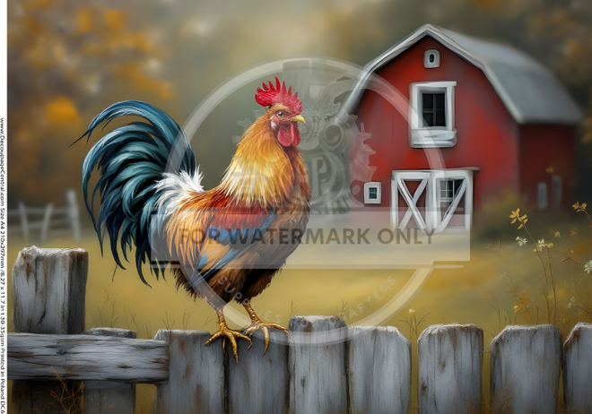 A4 Bokeh Farm Rooster DC646 Rice Paper