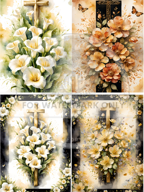 A4 Flower Cross Quad Rice Paper DC648