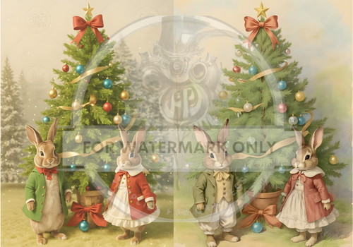 A4 DC853 Vintage Bunny Christmas Rice Paper