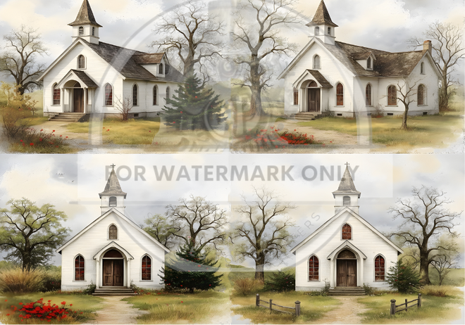 A4 Country Chapel Seasons Rice Paper DC860
