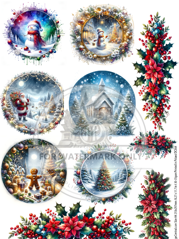 A4 Christmas Magic Circles for Globes and Ornaments Rice Paper DC864