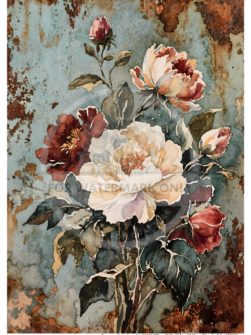 A4 Vintage Peony Blooms  Rice Paper DC867