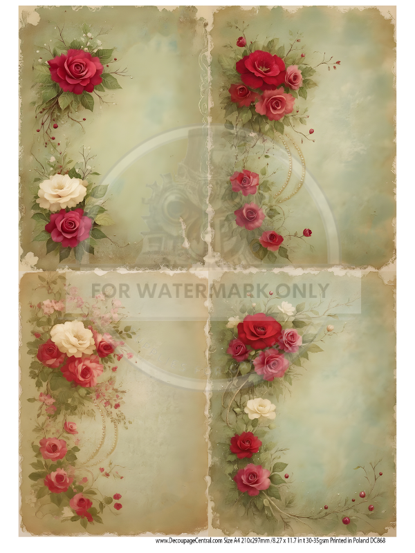 A4 Romantic Rose Medley Quad Rice Paper DC868