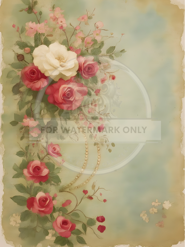 A4 Romantic Garden Roses Rice Paper DC869