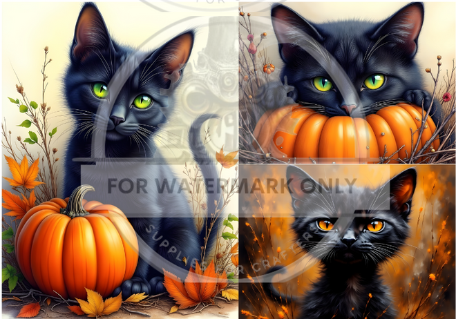 A4 Pumpkin Kitten Trio Decoupage Rice Paper DC873