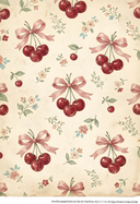 A4 DC968 Cherries & Pink Bows Rice Paper for decoupage