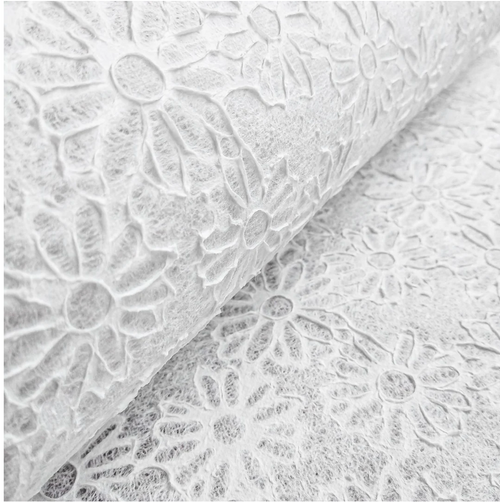 Handmade Embossed  White Daisy Lace Kozo Paper , 22 x 30 inches