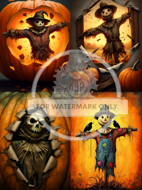 DIGITAL IMAGE: Halloween Scarecrow Quad Instant Download