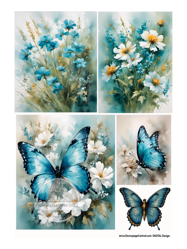 DIGITAL IMAGE: Blue Flower  Instant Download