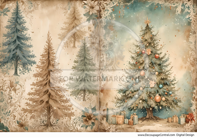 DIGITAL IMAGE: Boho Christmas Tree Duo Instant Download