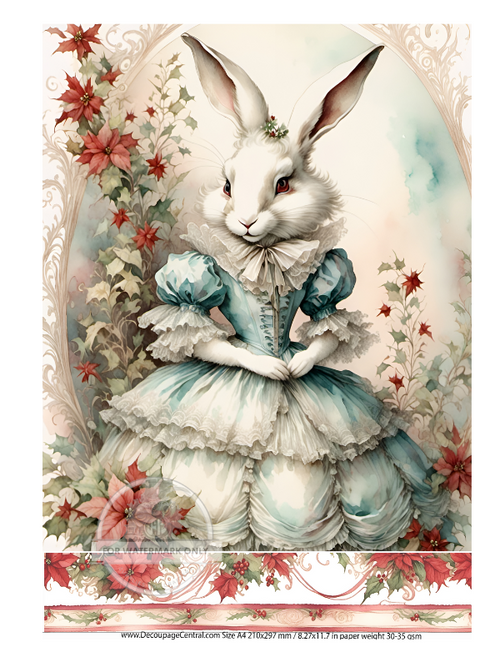 DIGITAL IMAGE: Christmas Victorian Bunny. Instant Download