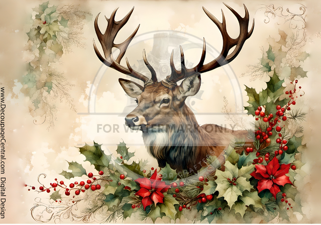 DIGITAL IMAGE:Christmas Stag Instant Download