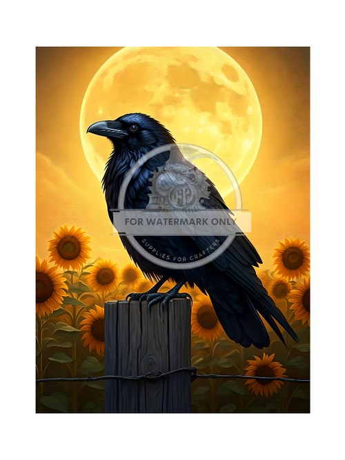 DIGITAL IMAGE: Crow in the flowers.  Instant Download