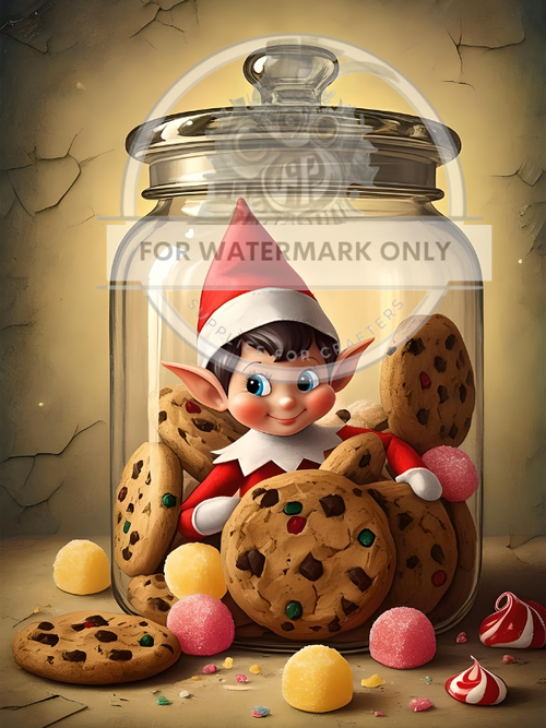 DIGITAL IMAGE: Elf in the Cookies Jar Instant Download