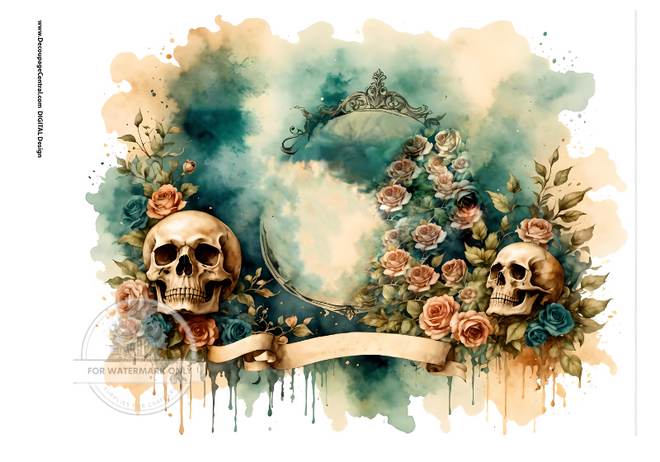 DIGITAL IMAGE: Flower Skulls Instant Download