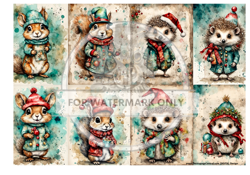 DIGITAL Christmas Hedgehogs & Squirrels Instant Download