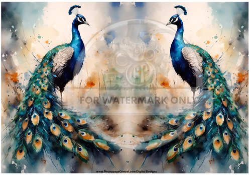 DIGITAL IMAGE: Mirrored  Peacocks  Instant Download