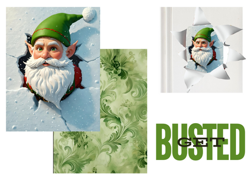 DIGITAL IMAGE SET : BUSTED ELF Set (2 pages including a main design/ background)