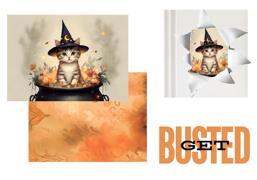 DIGITAL IMAGE SET : BUSTED The Halloween Cat Set (2 pages including a main design/ background)