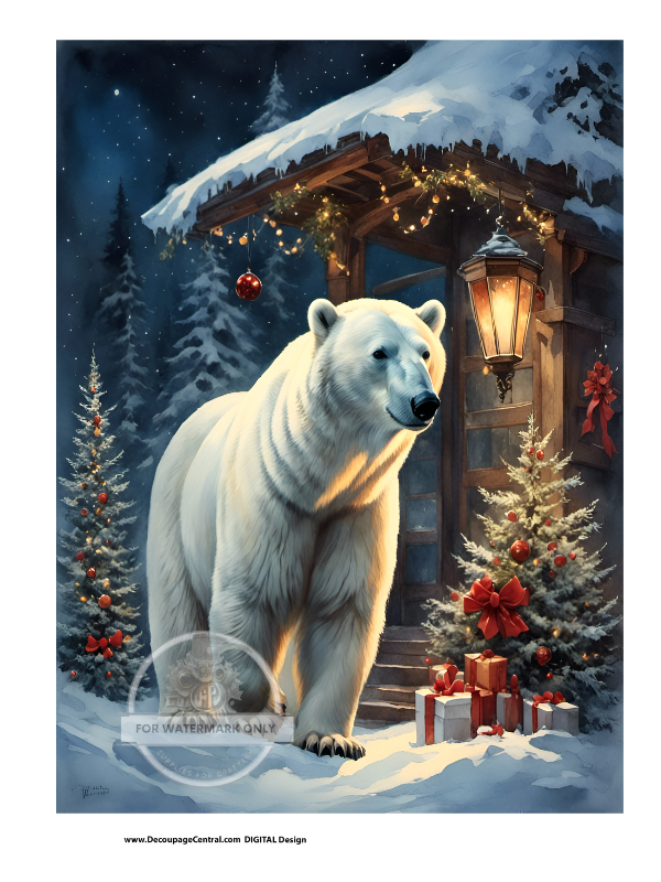 DIGITAL IMAGE: Christmas Polar Bear Instant Download