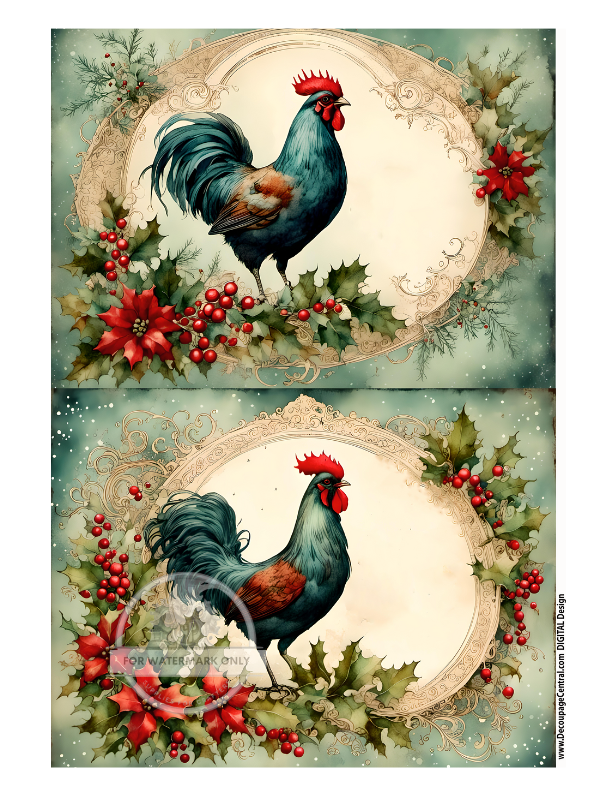 DIGITAL IMAGE: Christmas Rooster Duo Instant Download