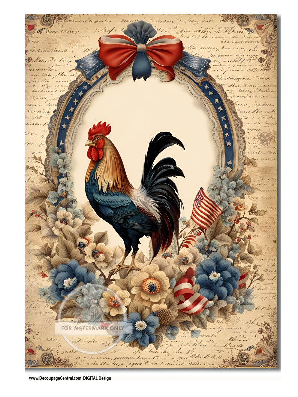 DIGITAL IMAGE: Patriotic Rooster Instant Download