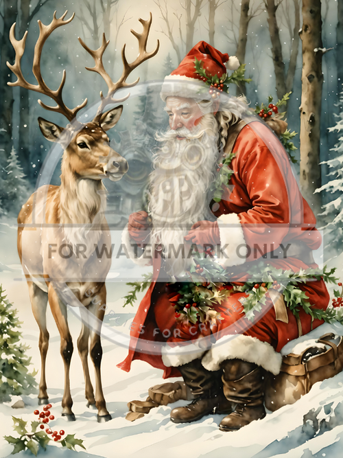 DIGITAL IMAGE: Santa and His Reindeer Instant Download