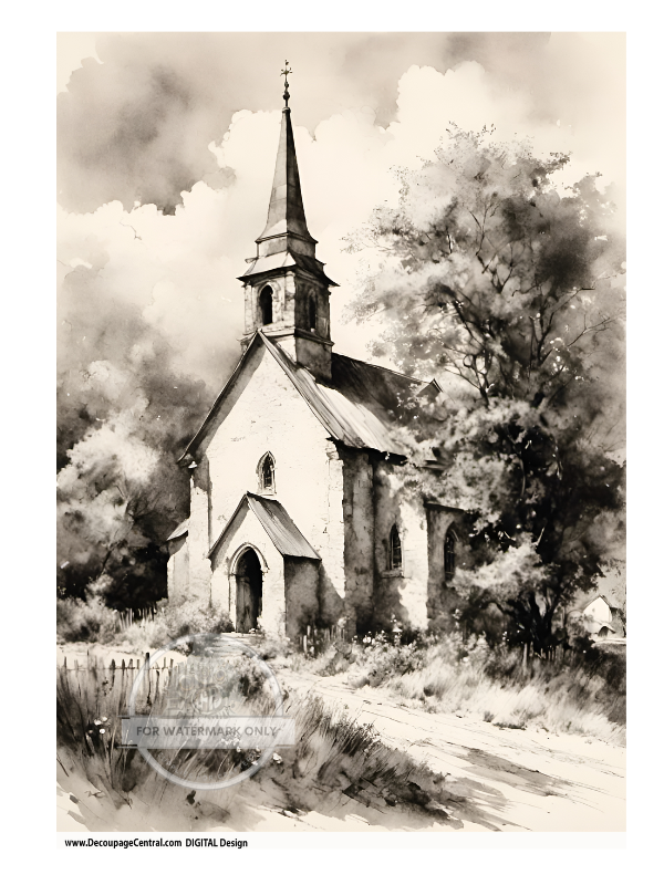 DIGITAL IMAGE: Sepia Church Instant Download