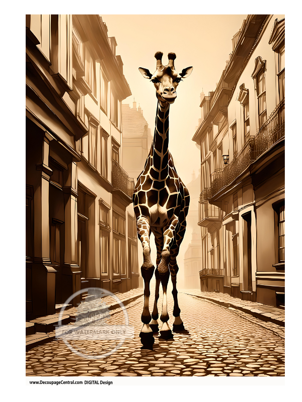 DIGITAL IMAGE:Sepia Giraffe  Instant Download